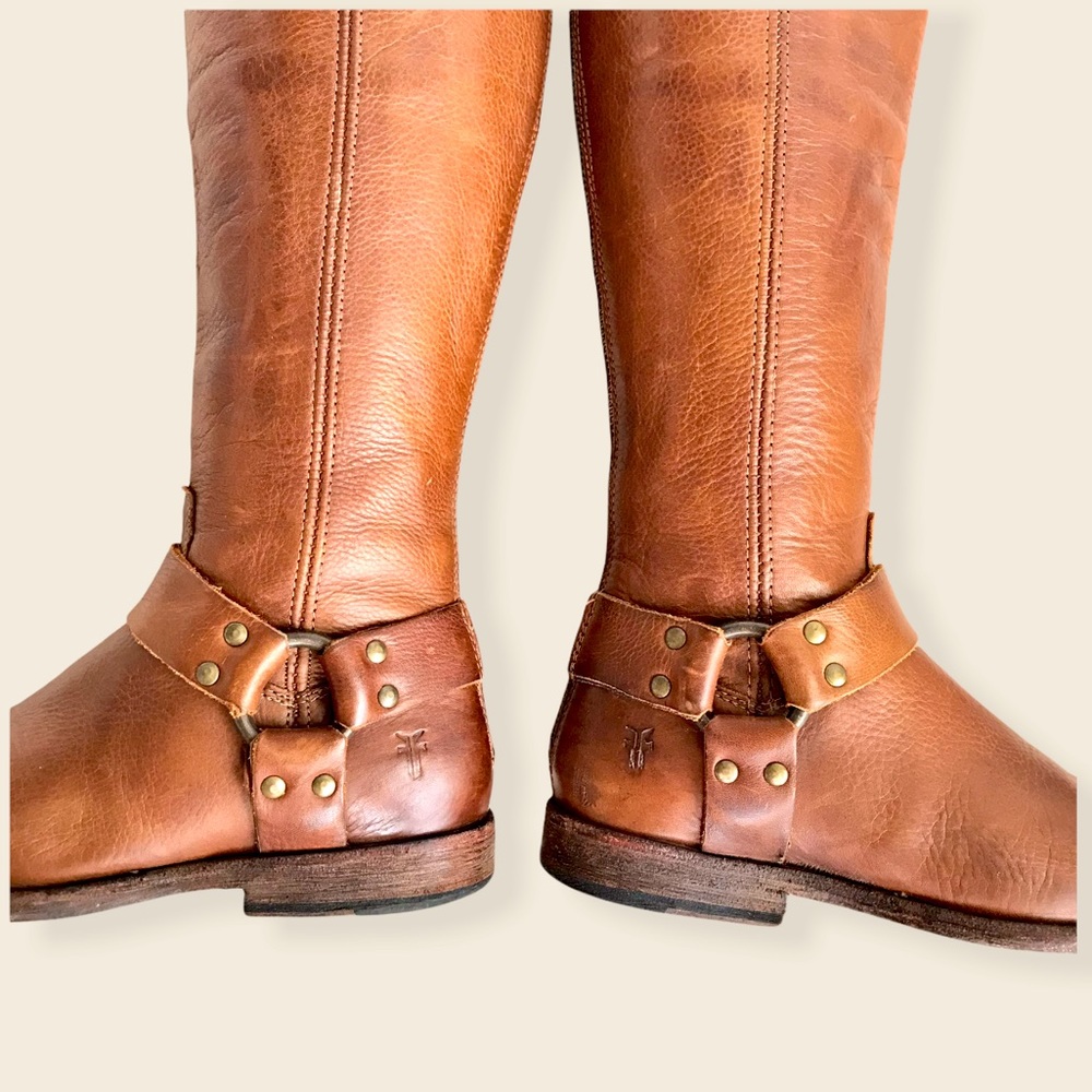 Frye Phillip Harness Cognac Leather Tall Boots - Picture 11 of 16